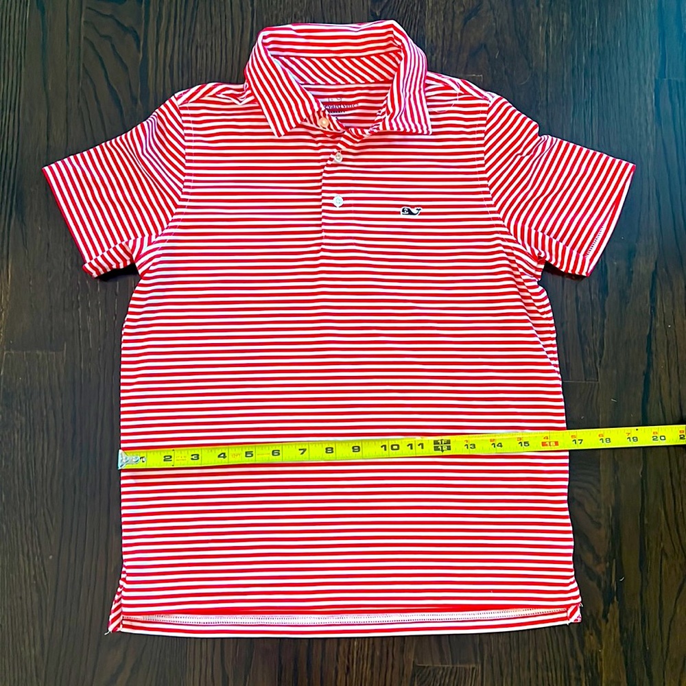 Vineyard Vines Dri Fit Boys Polo Red Stripe size Small